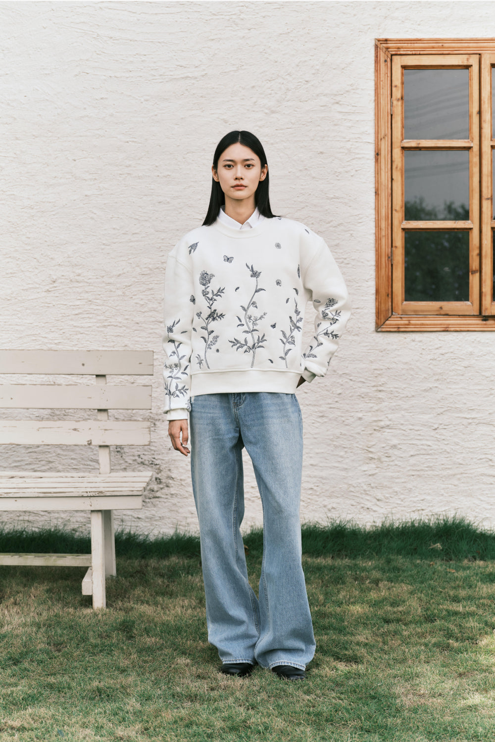 Fine China Embroidery Crewneck