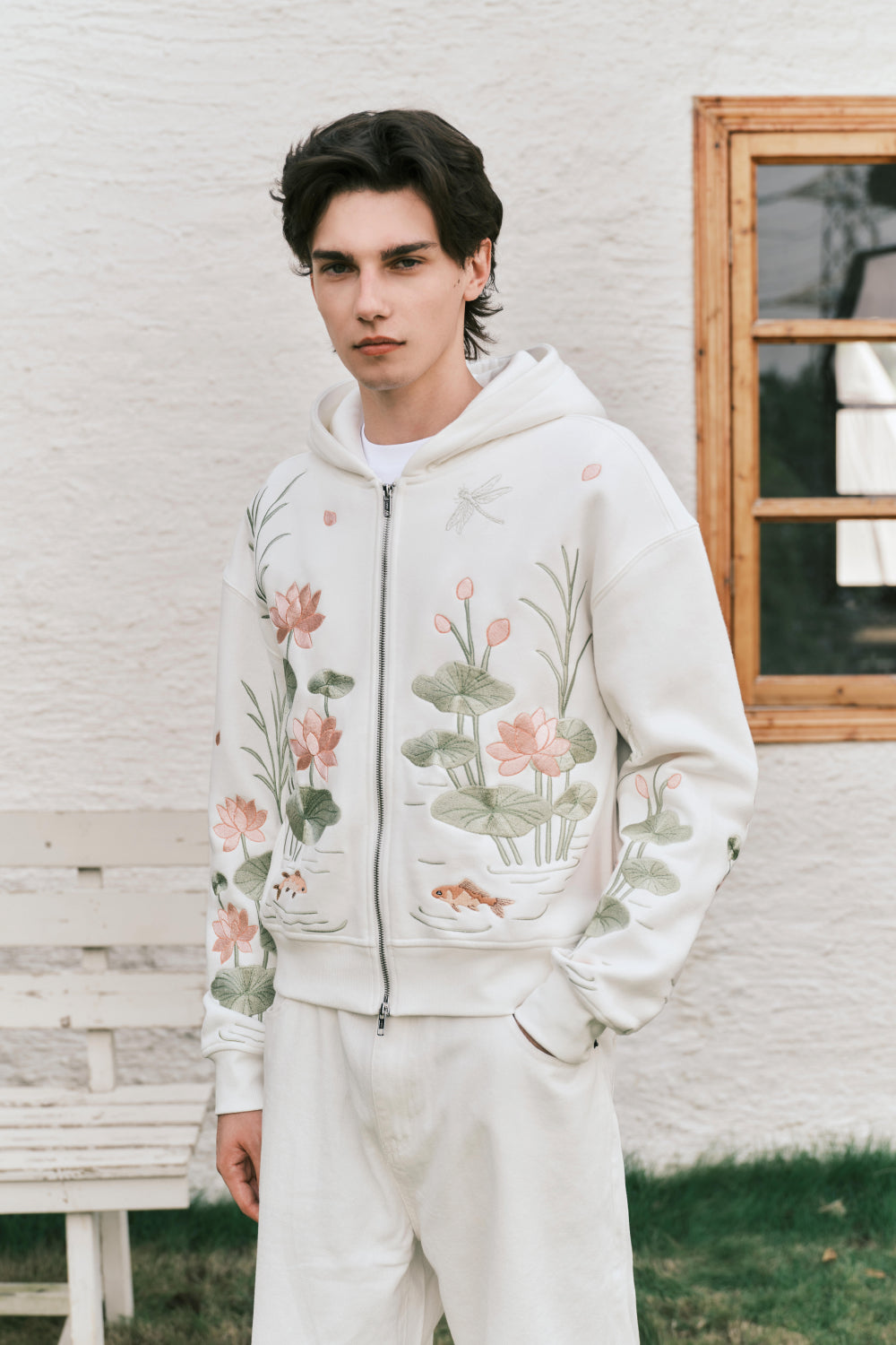 Lotus Garden Embroidery Hoodie