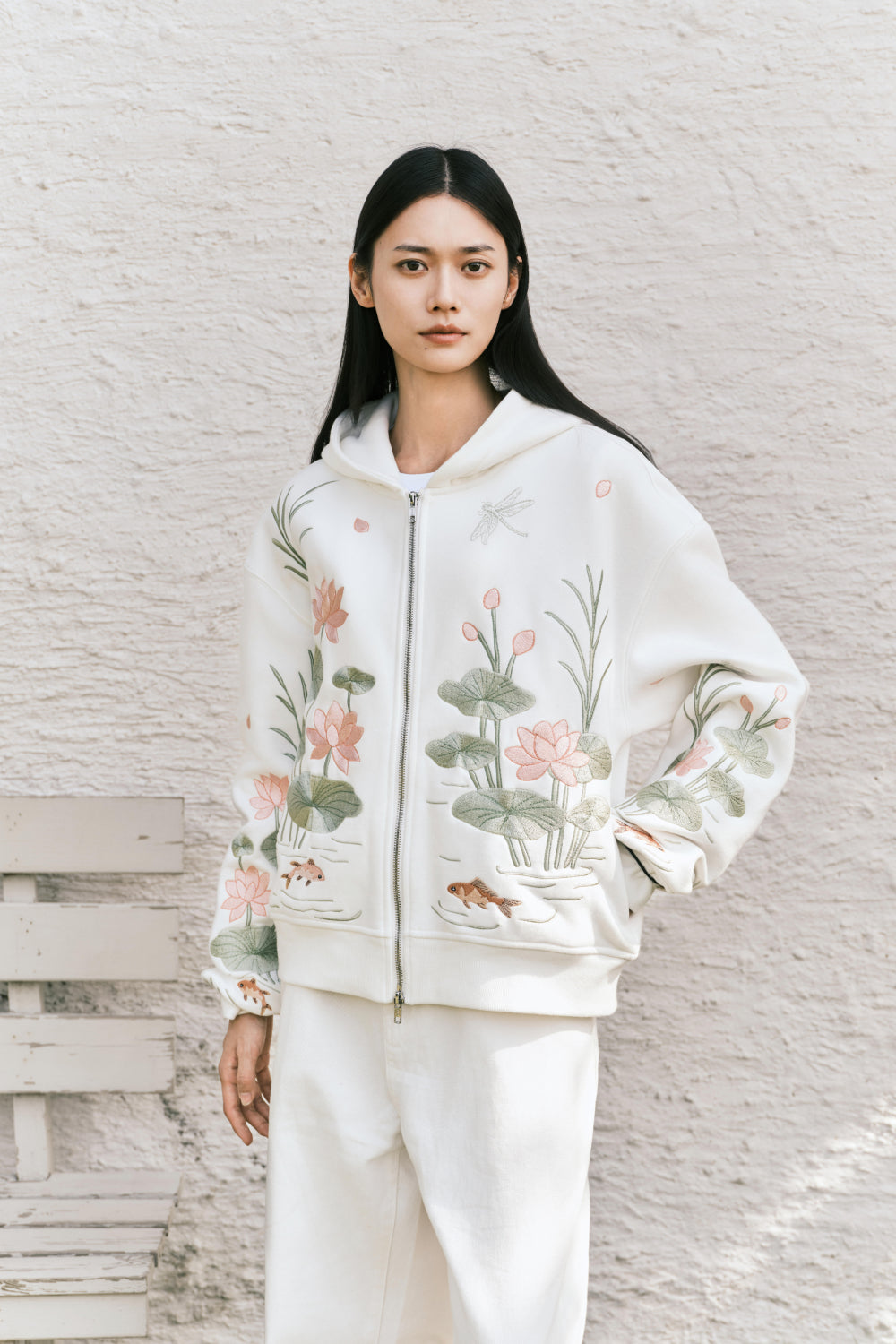 Lotus Garden Embroidery Hoodie