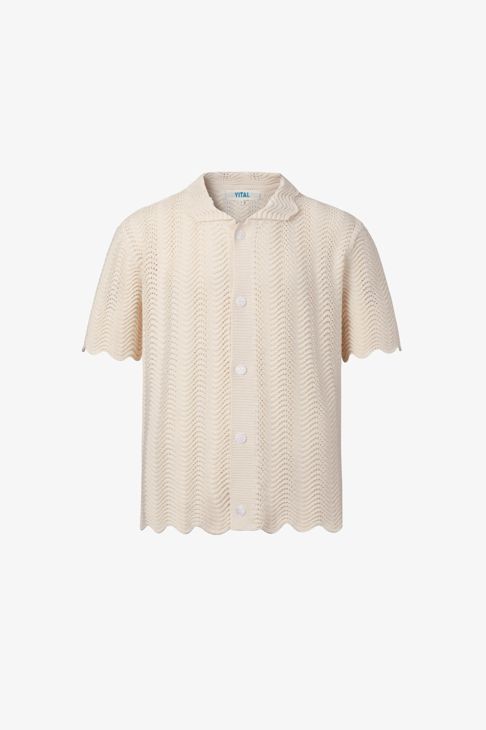 Ivory shale stitch knit shirt on a white background