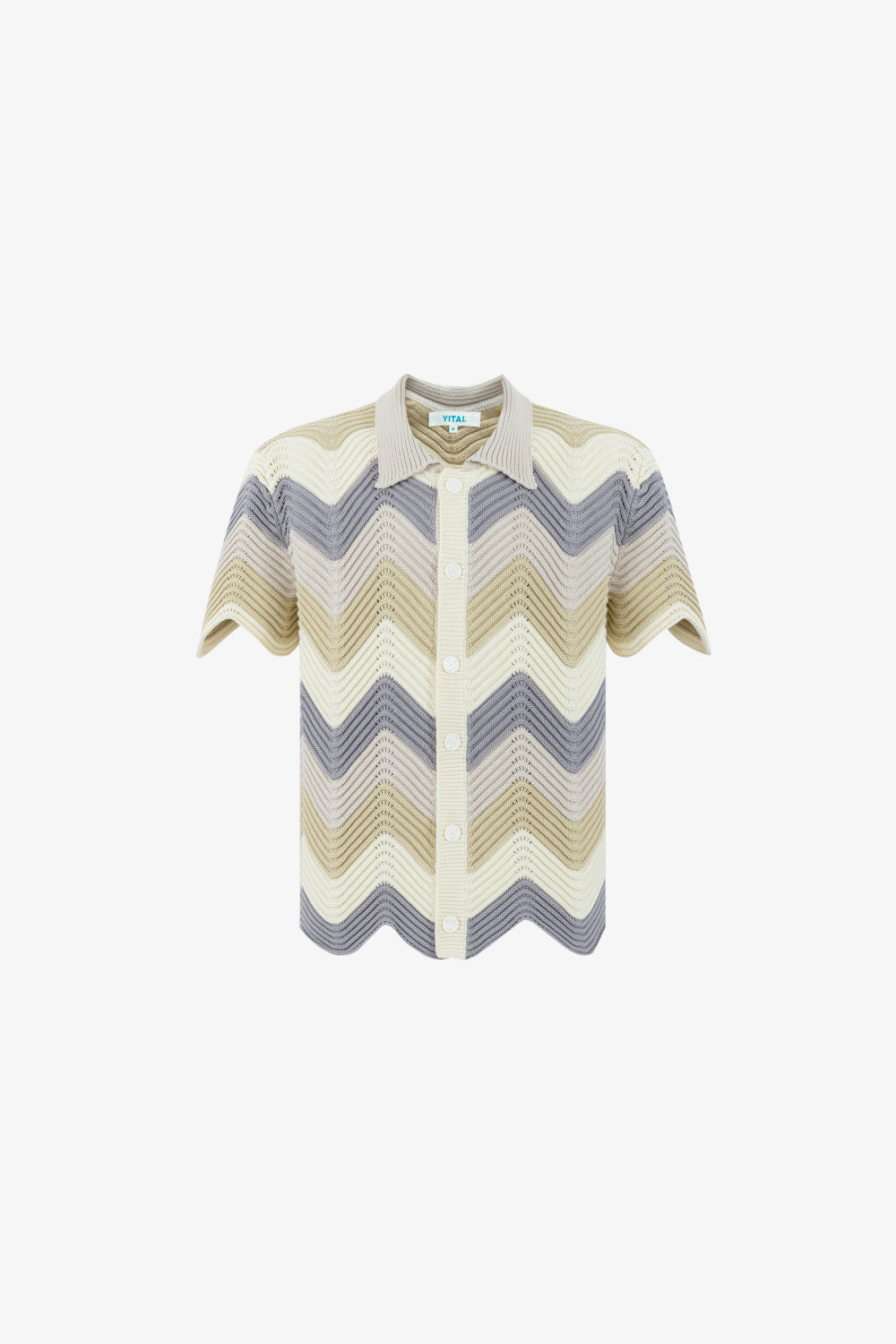 Beige Wave Crochet Knit Shirt
