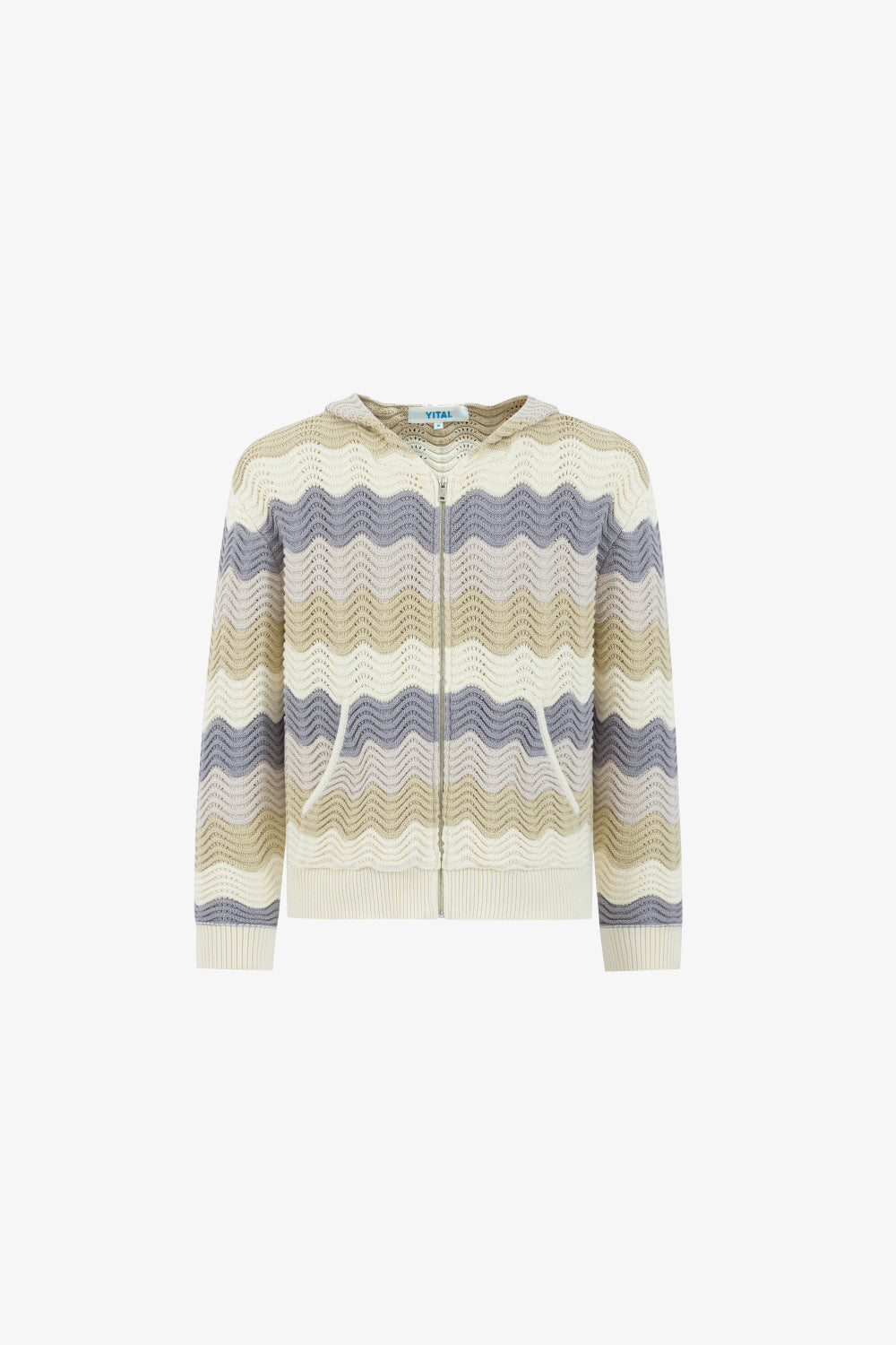 Beige Wave Crochet Knit Hoodie