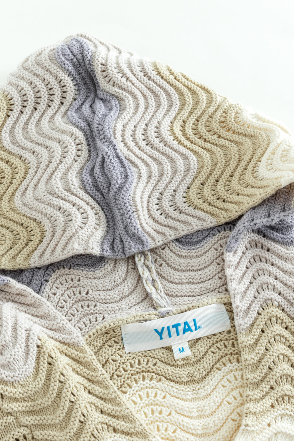 Beige Wave Crochet Knit Hoodie