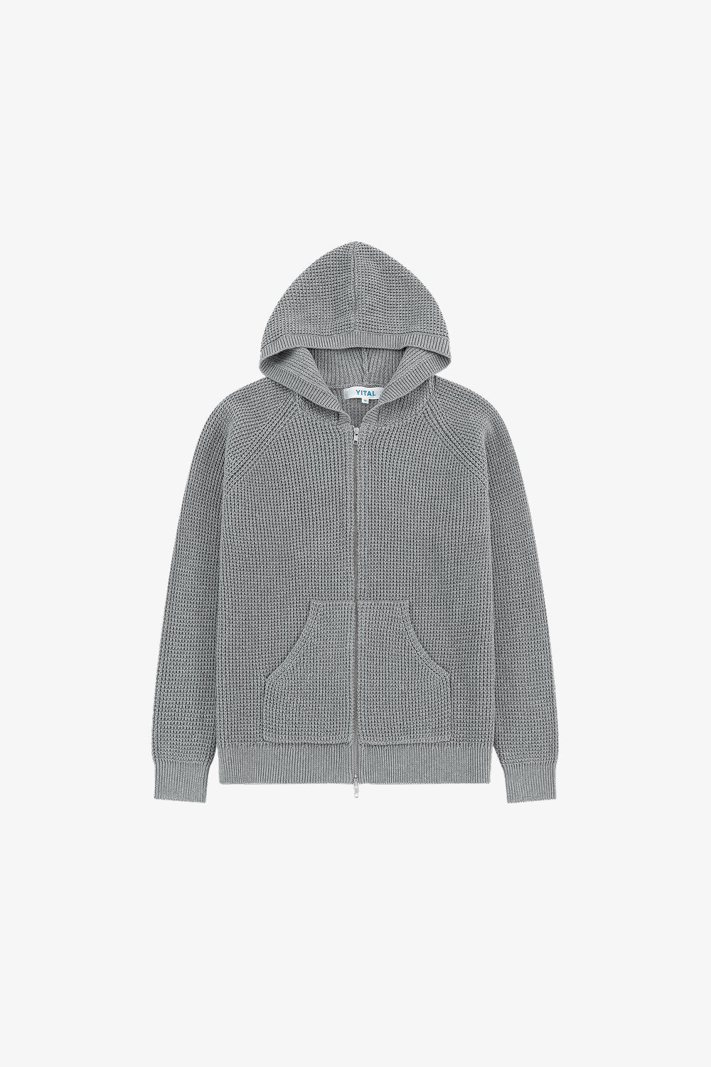 Grey Waffle Knit Zip Hoodie