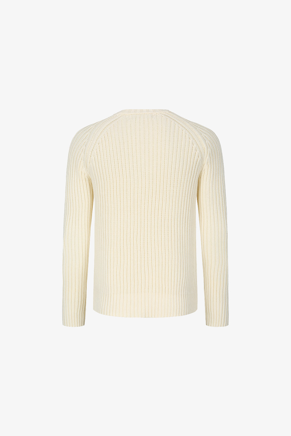 Cream-colored ribbed sweater on a white background