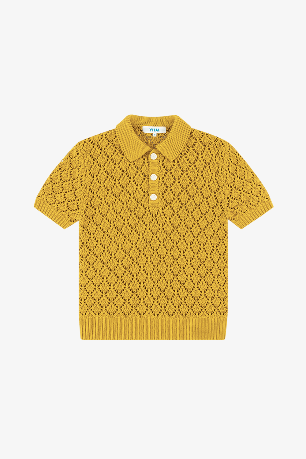 Mustard Open-Knit Polo Shirt