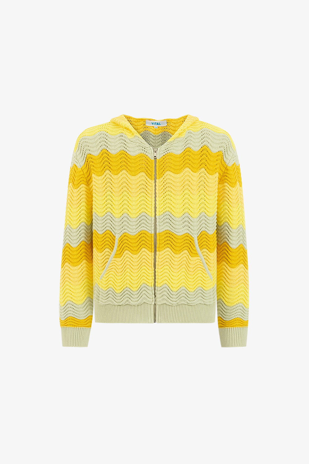 Wavy Stripe Zip-Up Knit Hoodie