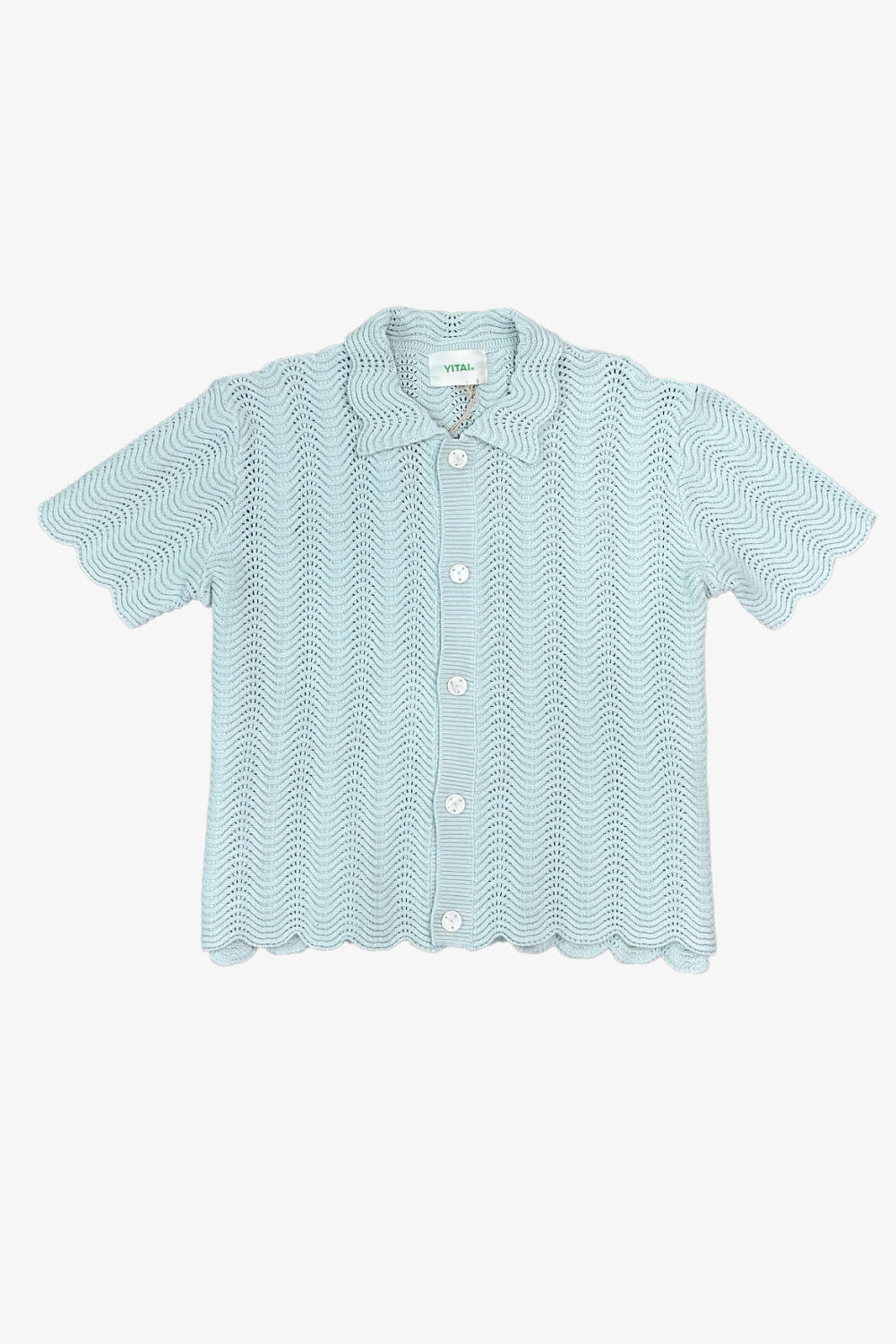 Pale Turqouise Shale Stitch Button-Up