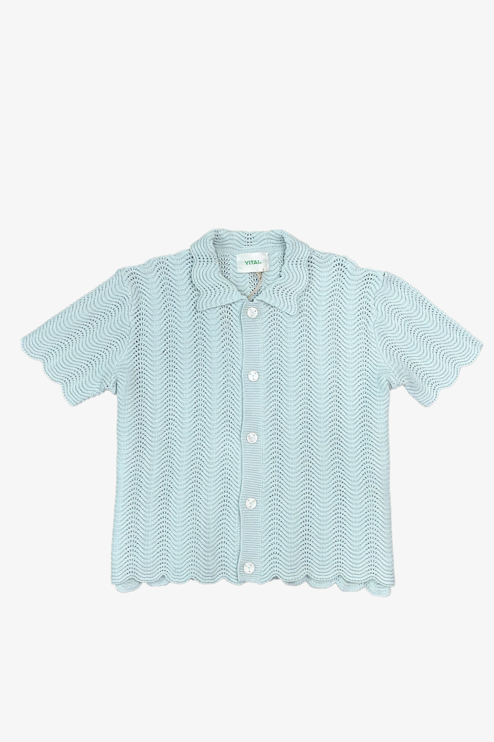 Pale Turqouise Shale Stitch Button-Up
