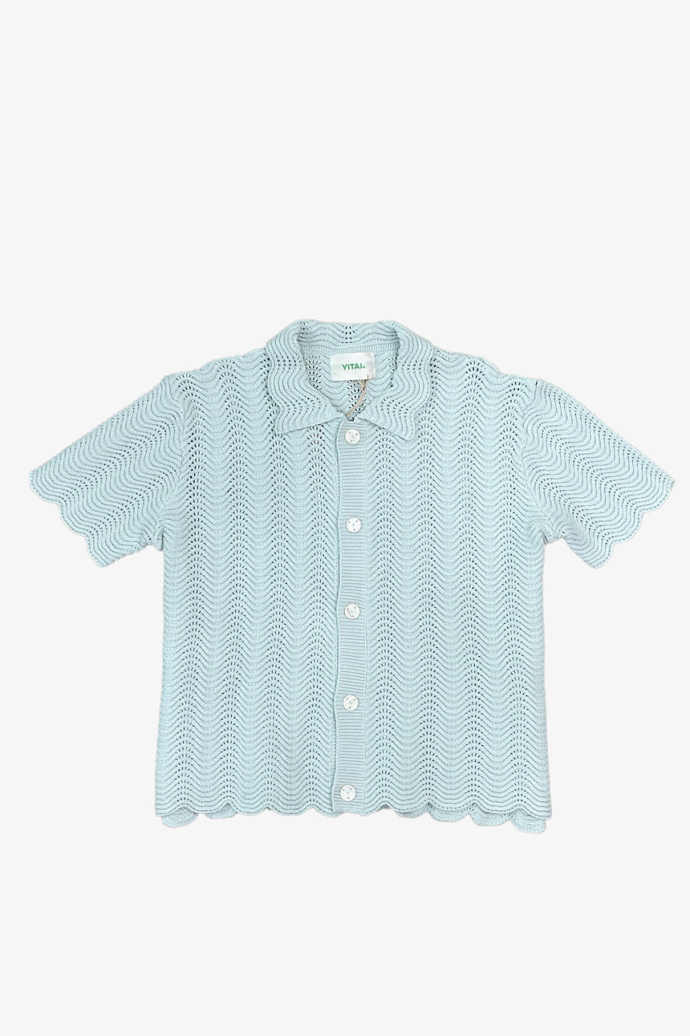 Pale Turqouise Shale Stitch Button-Up