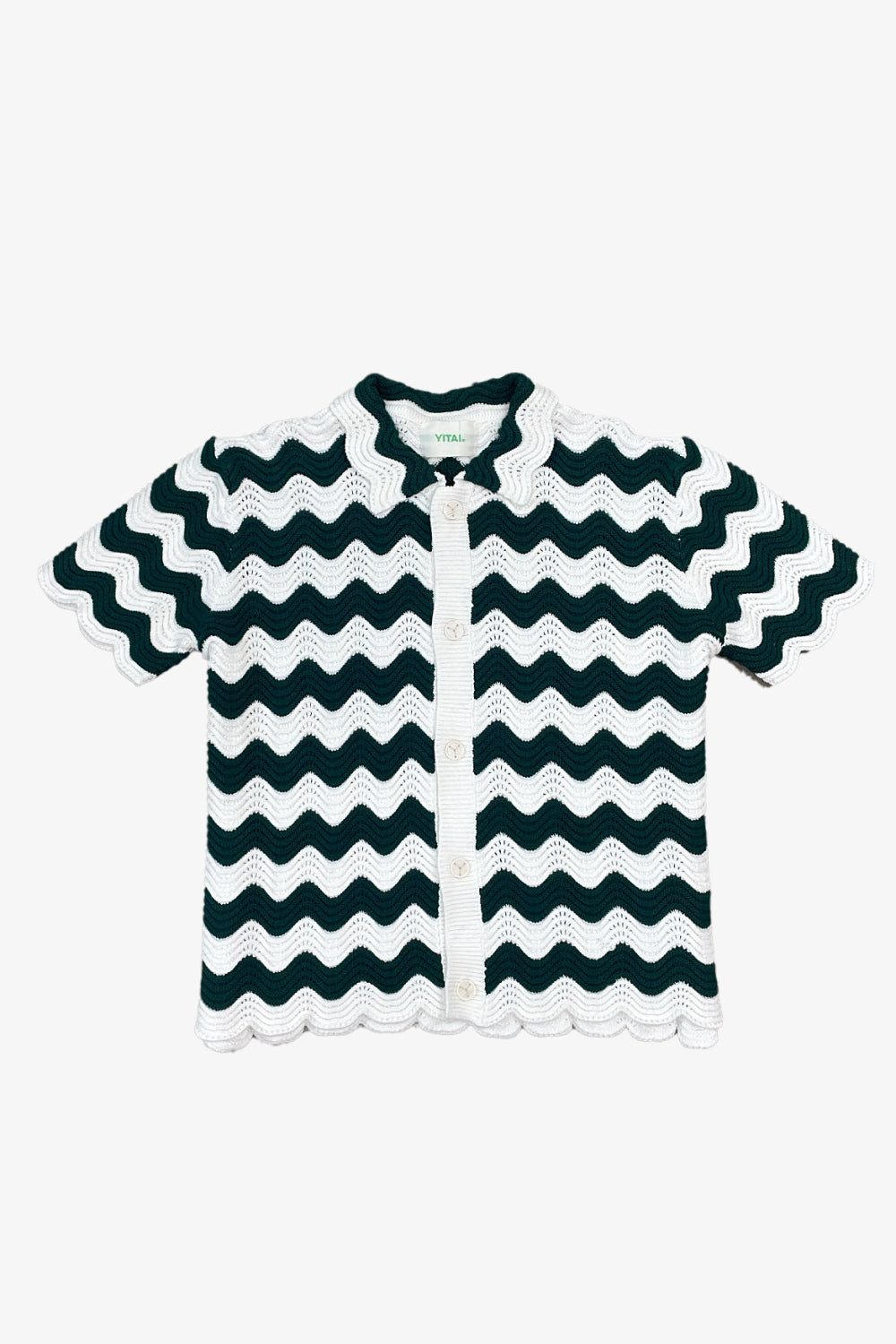 Dark Green & White Shale Stitch Button-Up