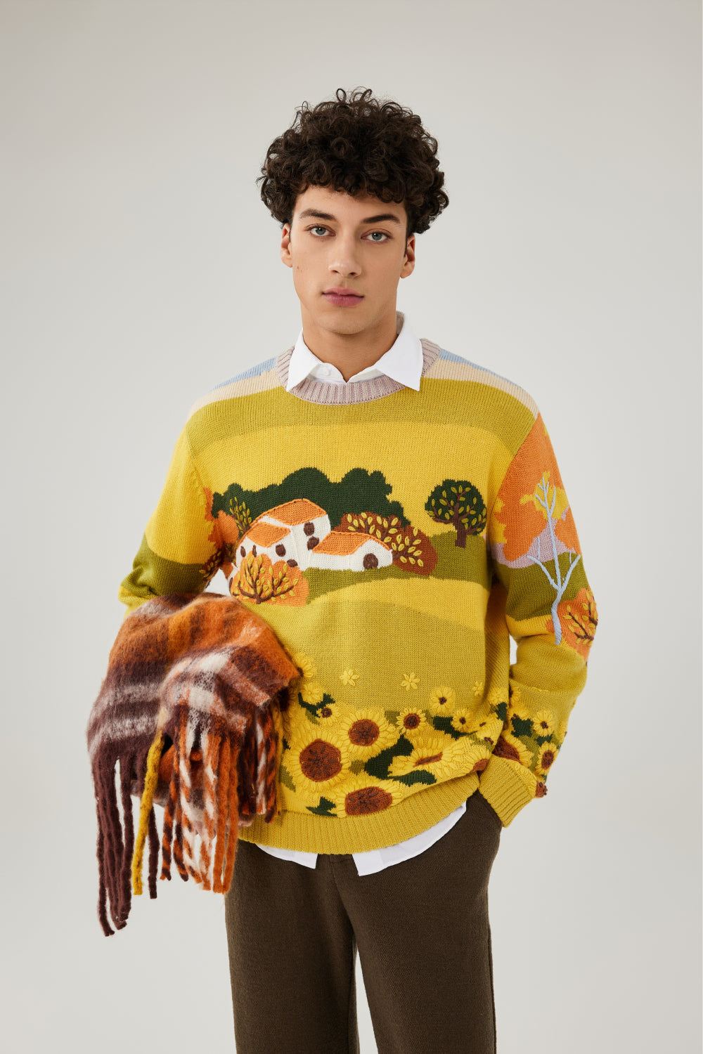 Sunflower Field Hand Embroidery Sweater