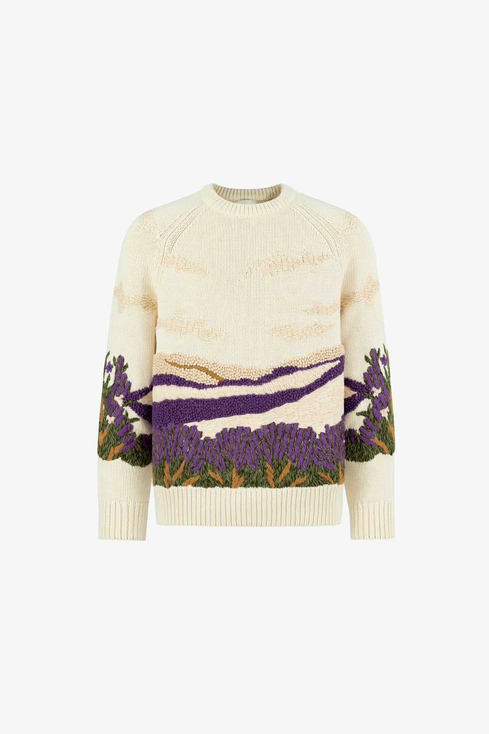 Lavender Field Hand Embroidery Sweater