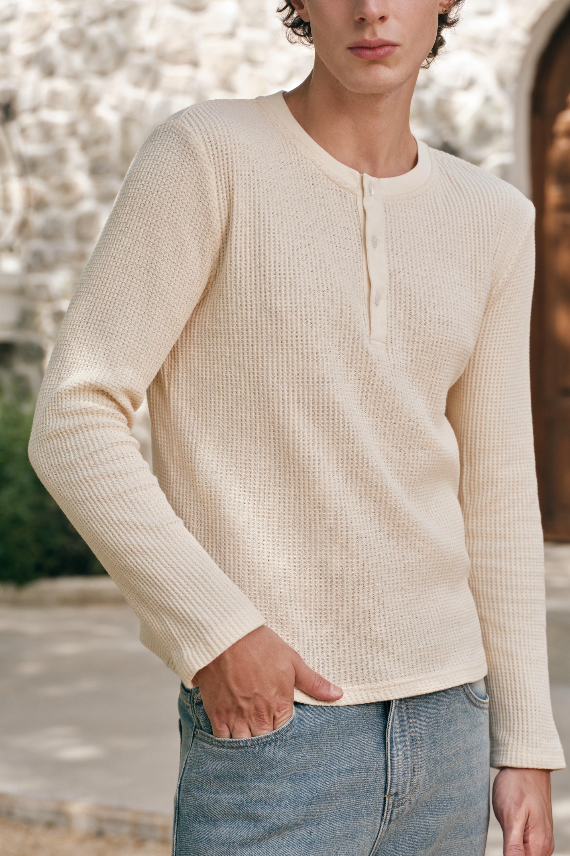 Waffle Henley - Ecru