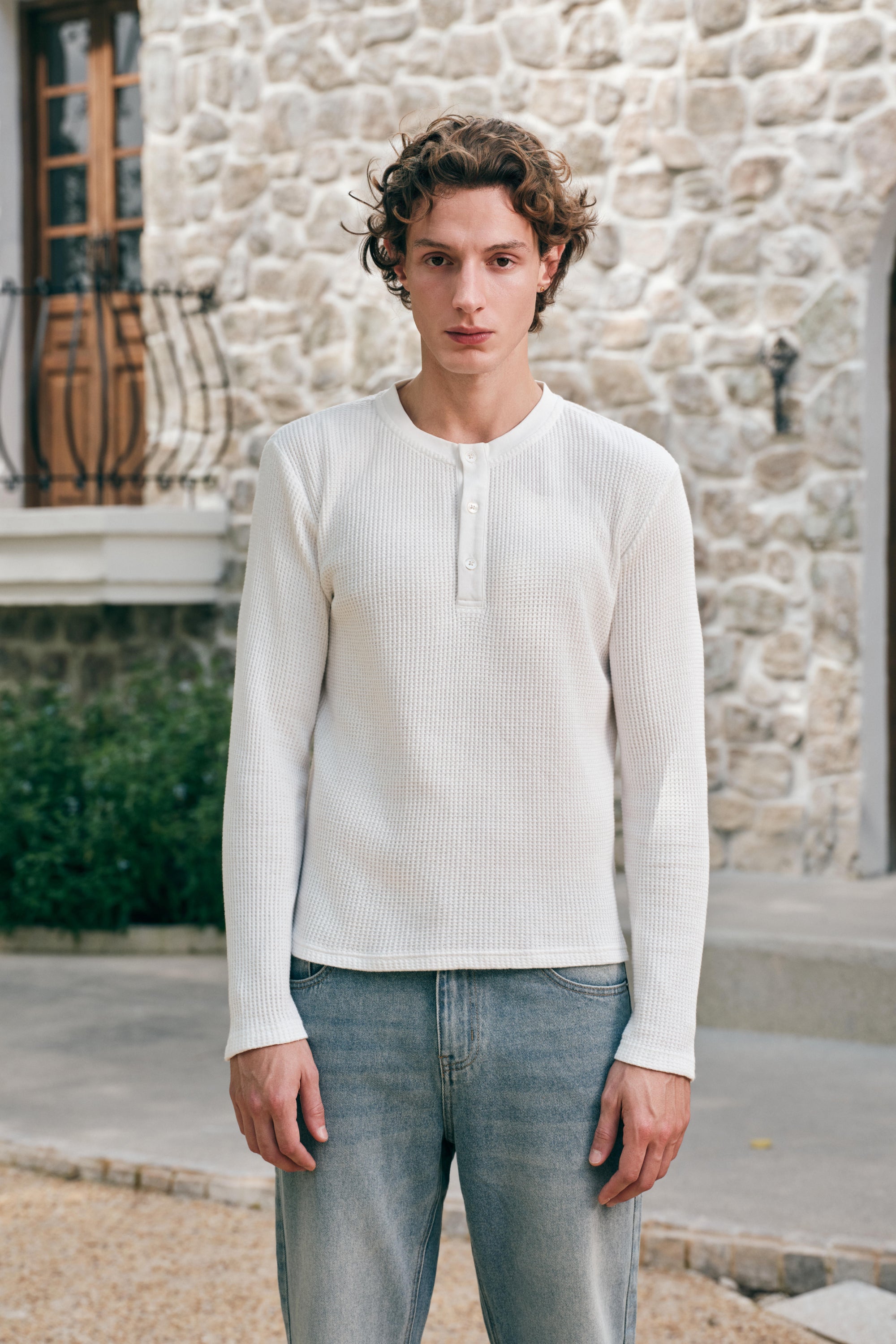 Waffle Henley - White