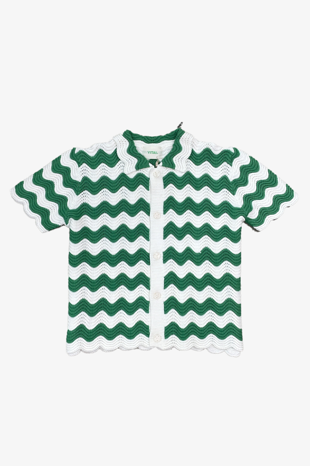 Emerald and White Shale Stitch Button-Up