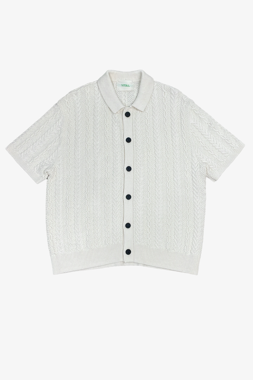 Ivory Cable Knit Button-Up Shirt