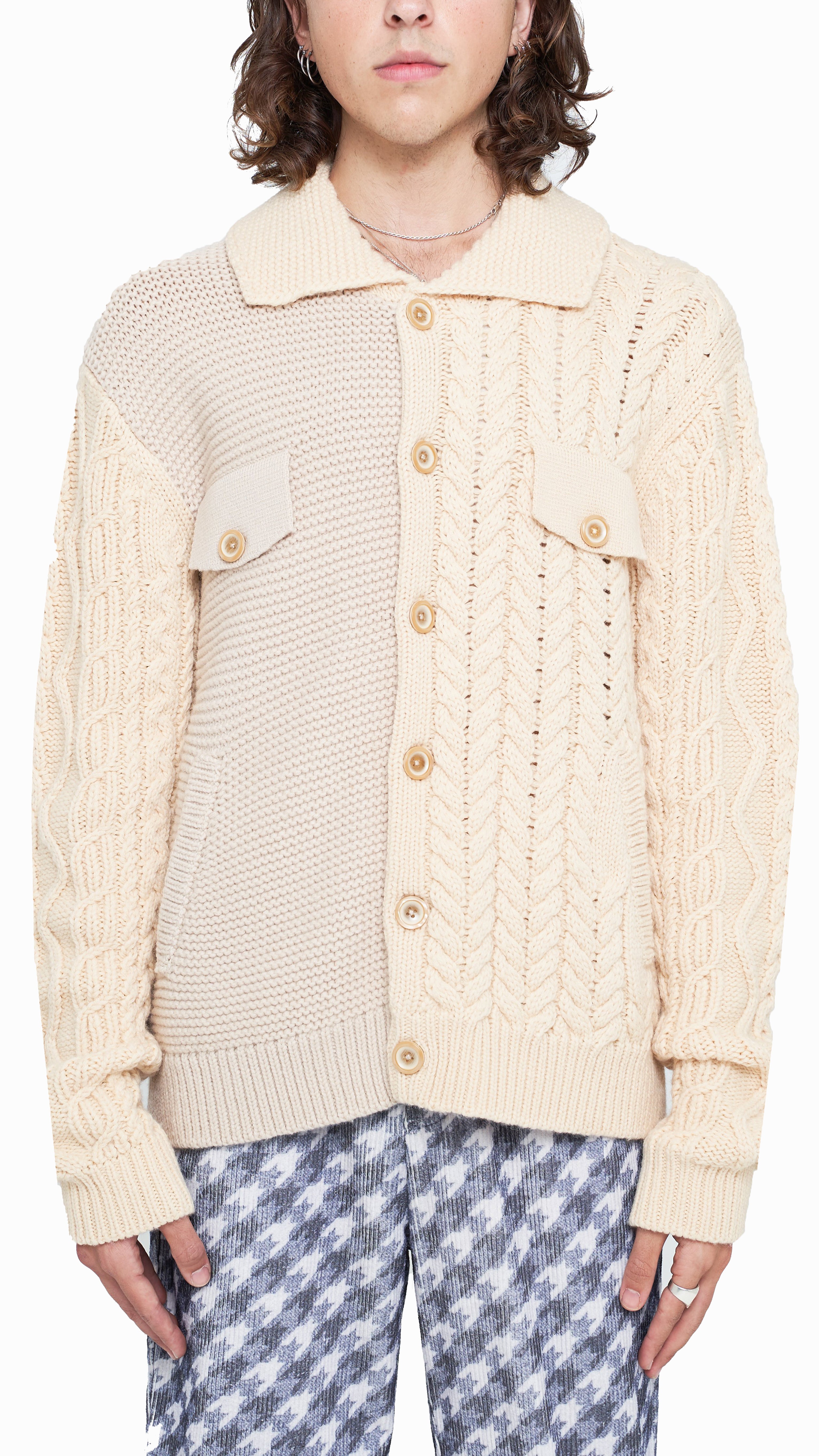 Textured Merino Wool Panel Knit Jacket