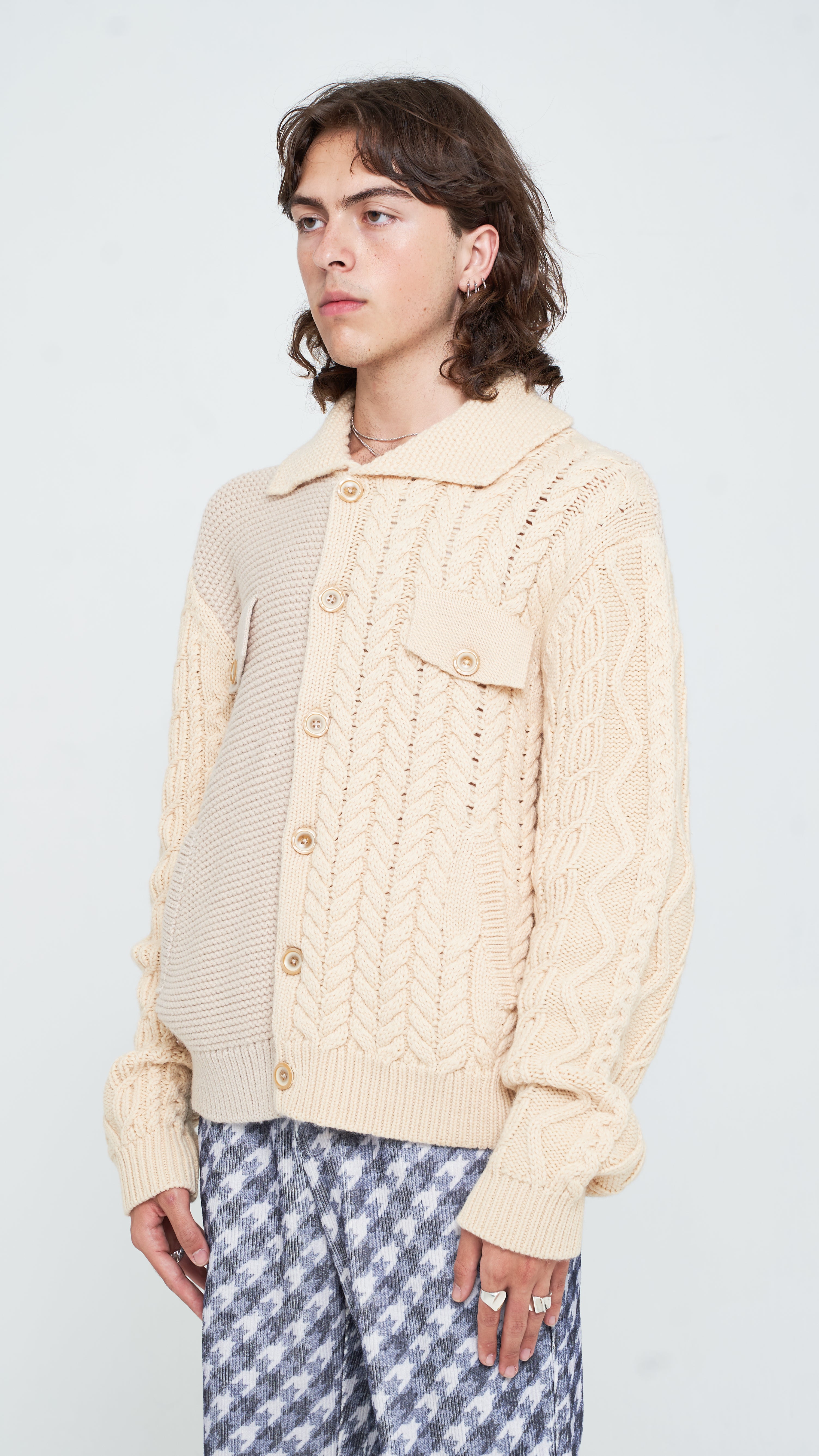 Textured Merino Wool Panel Knit Jacket
