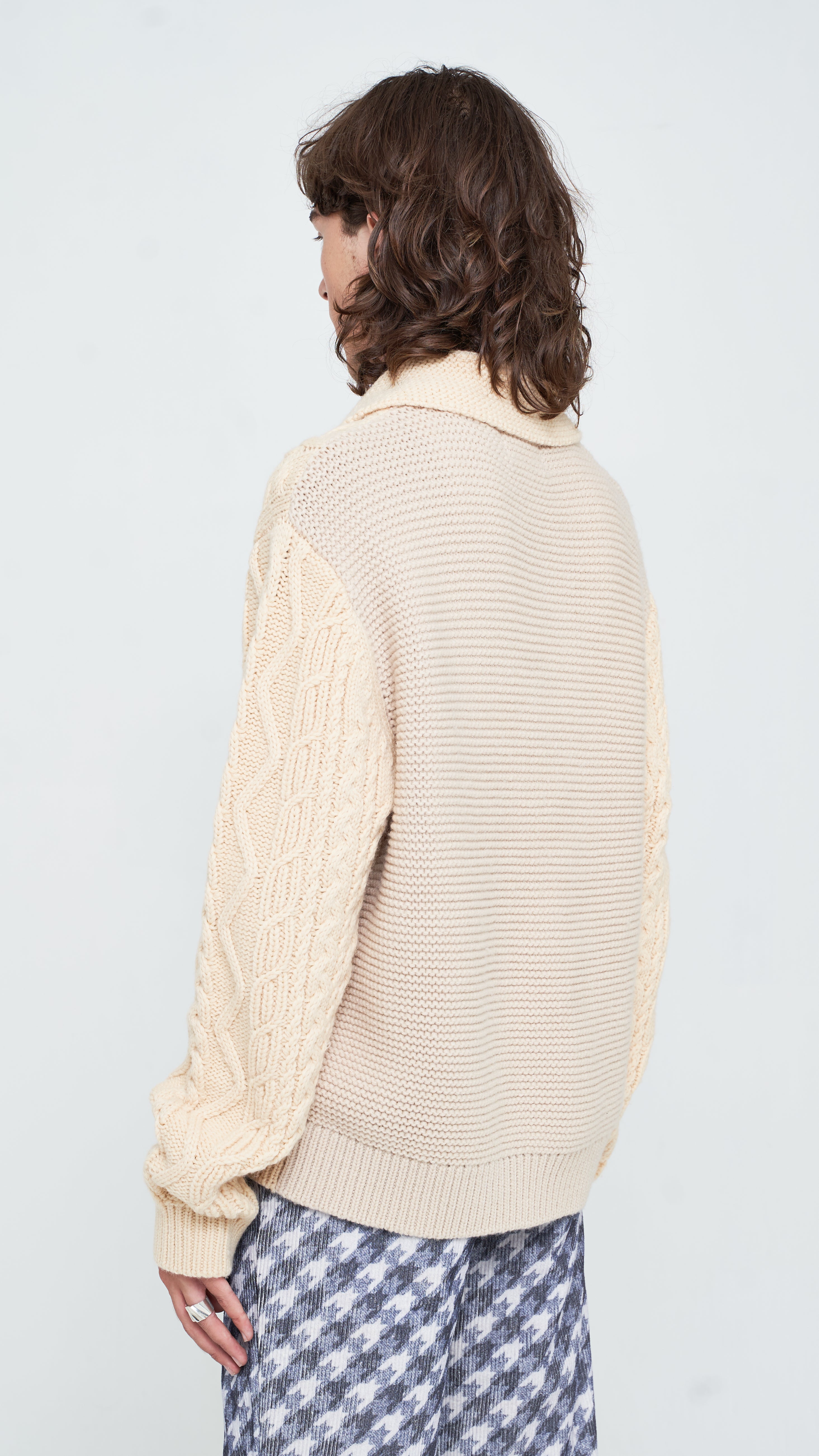 Textured Merino Wool Panel Knit Jacket