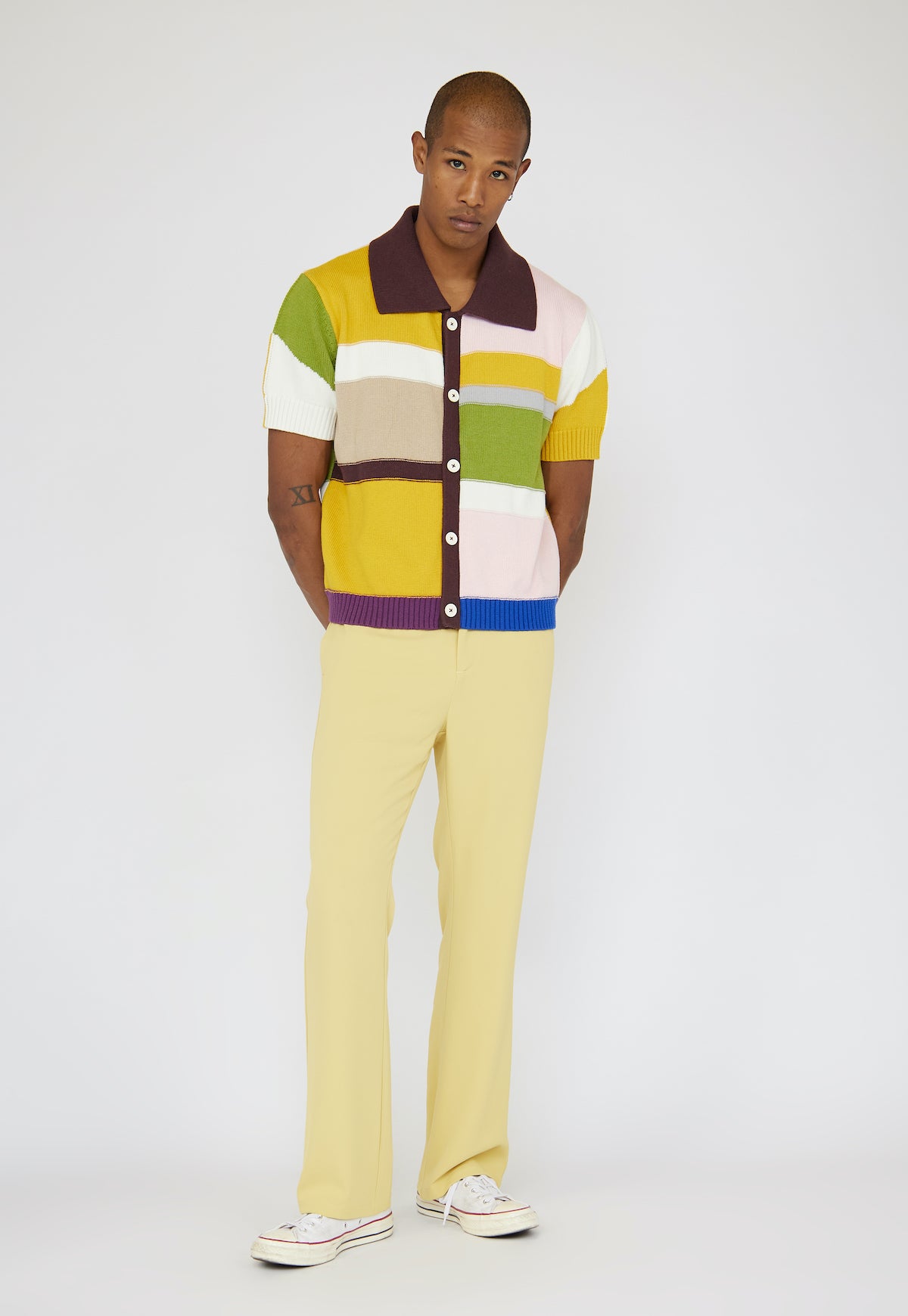 Patchwork Knit Button-up