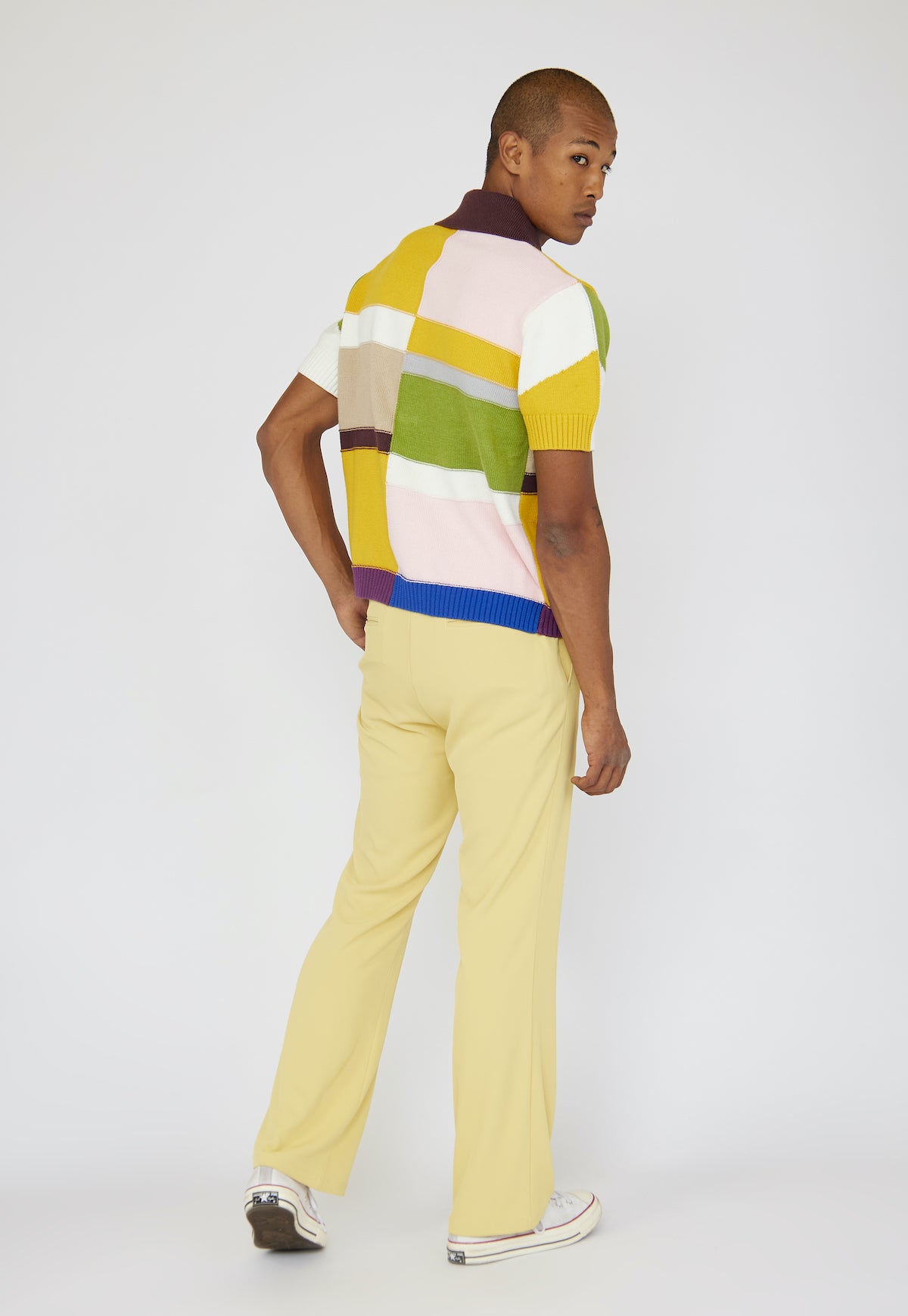 Patchwork Knit Button-up