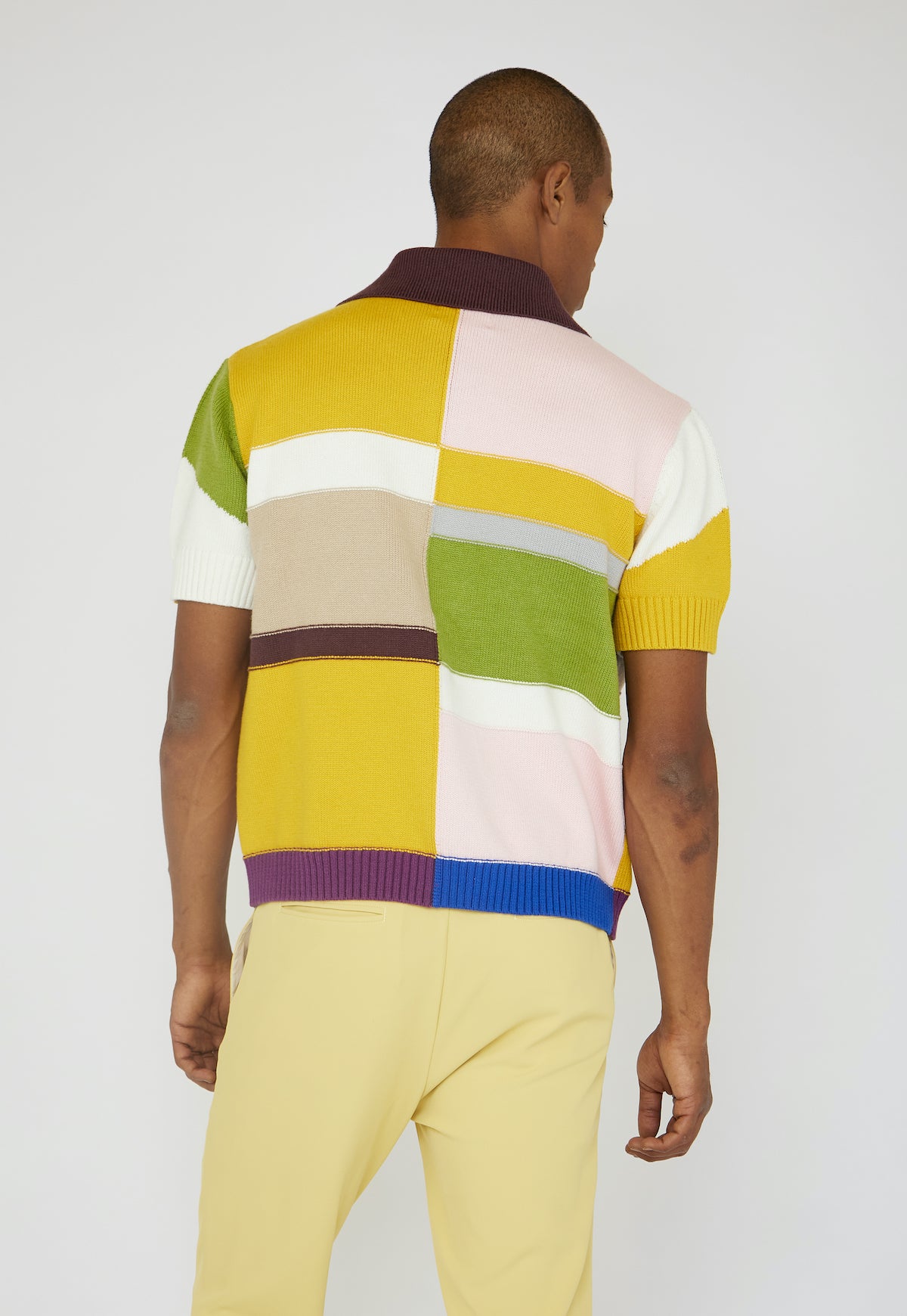 Patchwork Knit Button-up