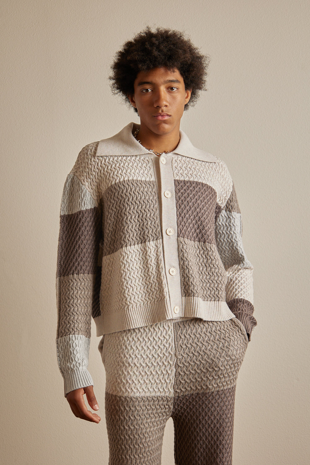 Greyscale Color-block Knit Cardigan