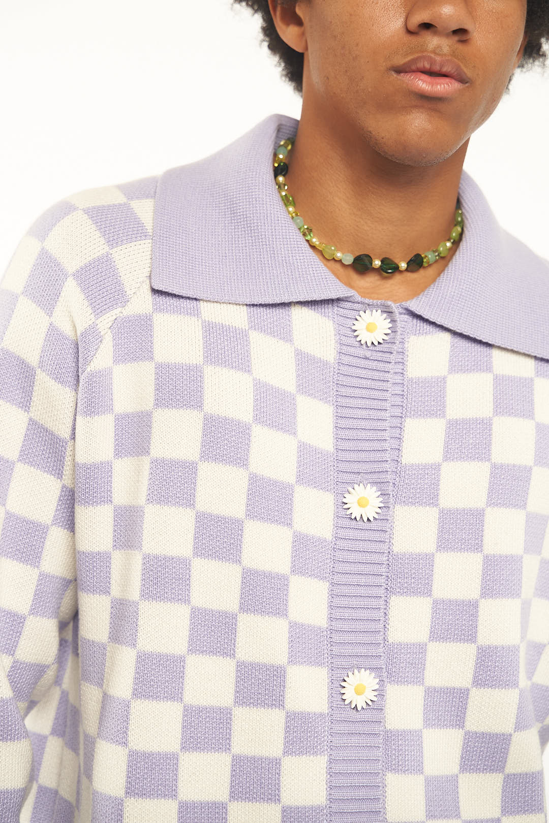 Lavender Checkered Knit Cardigan