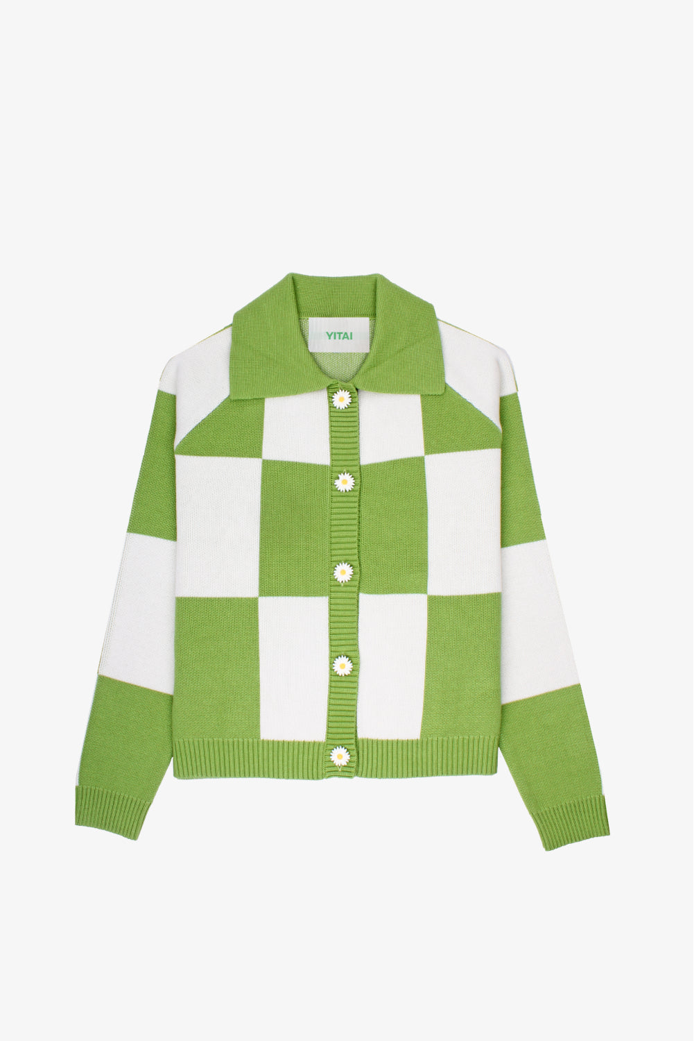 Big Checkered Collared Cardigan (Green Ash)