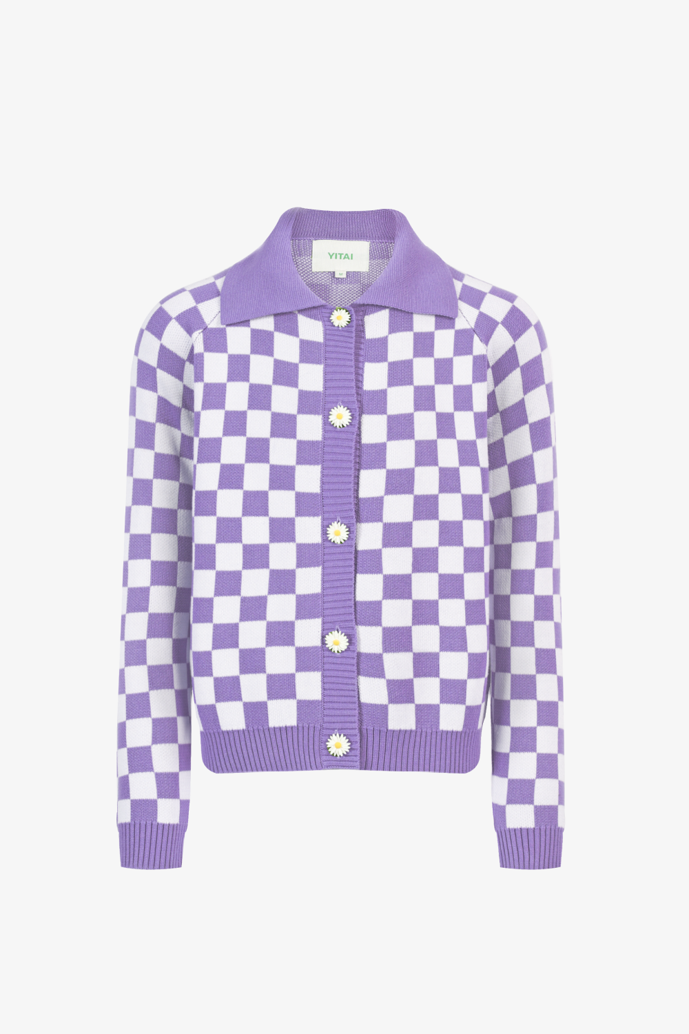 Lavender Checkered Knit Cardigan