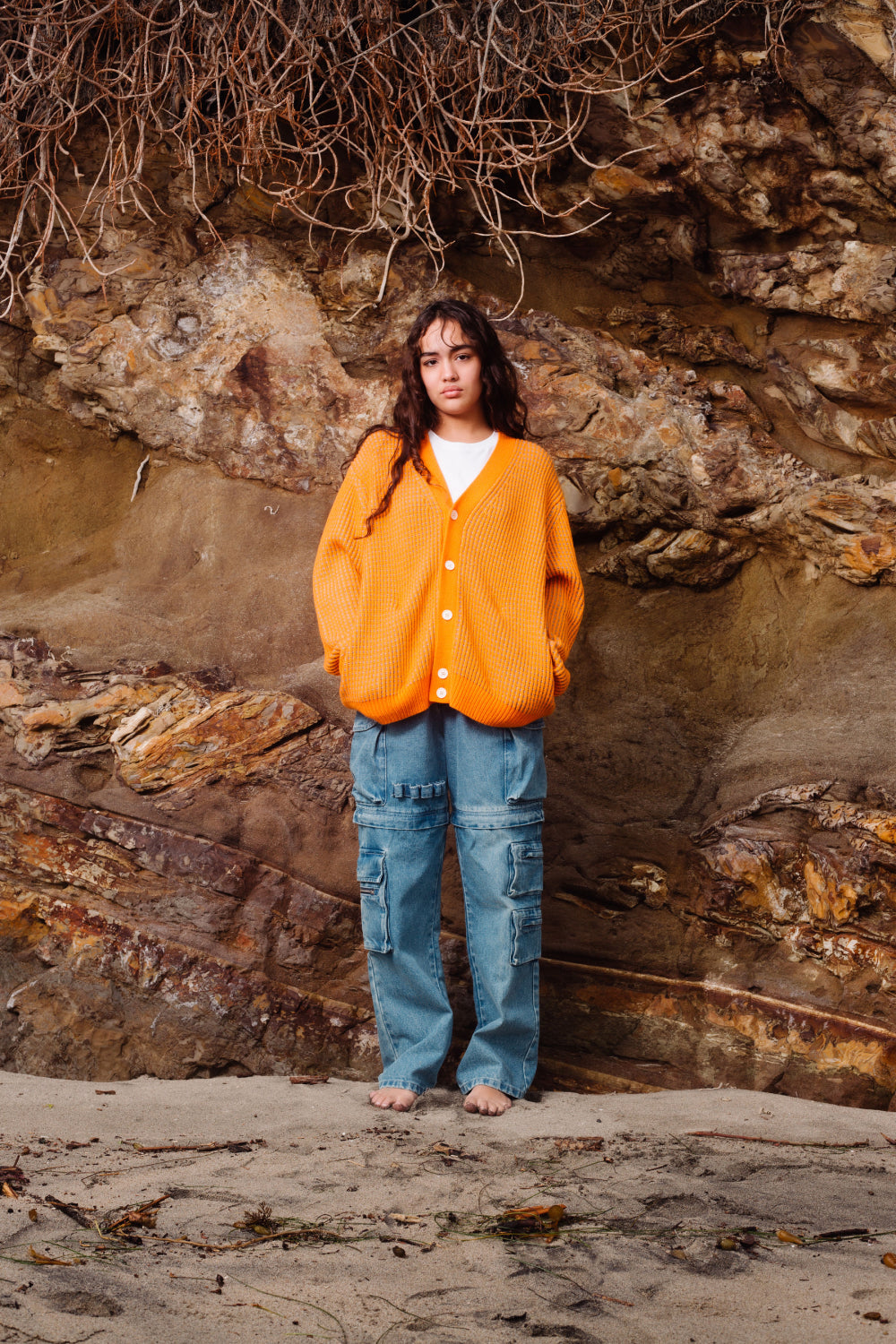 Citrus Mélange Waffle Cardigan