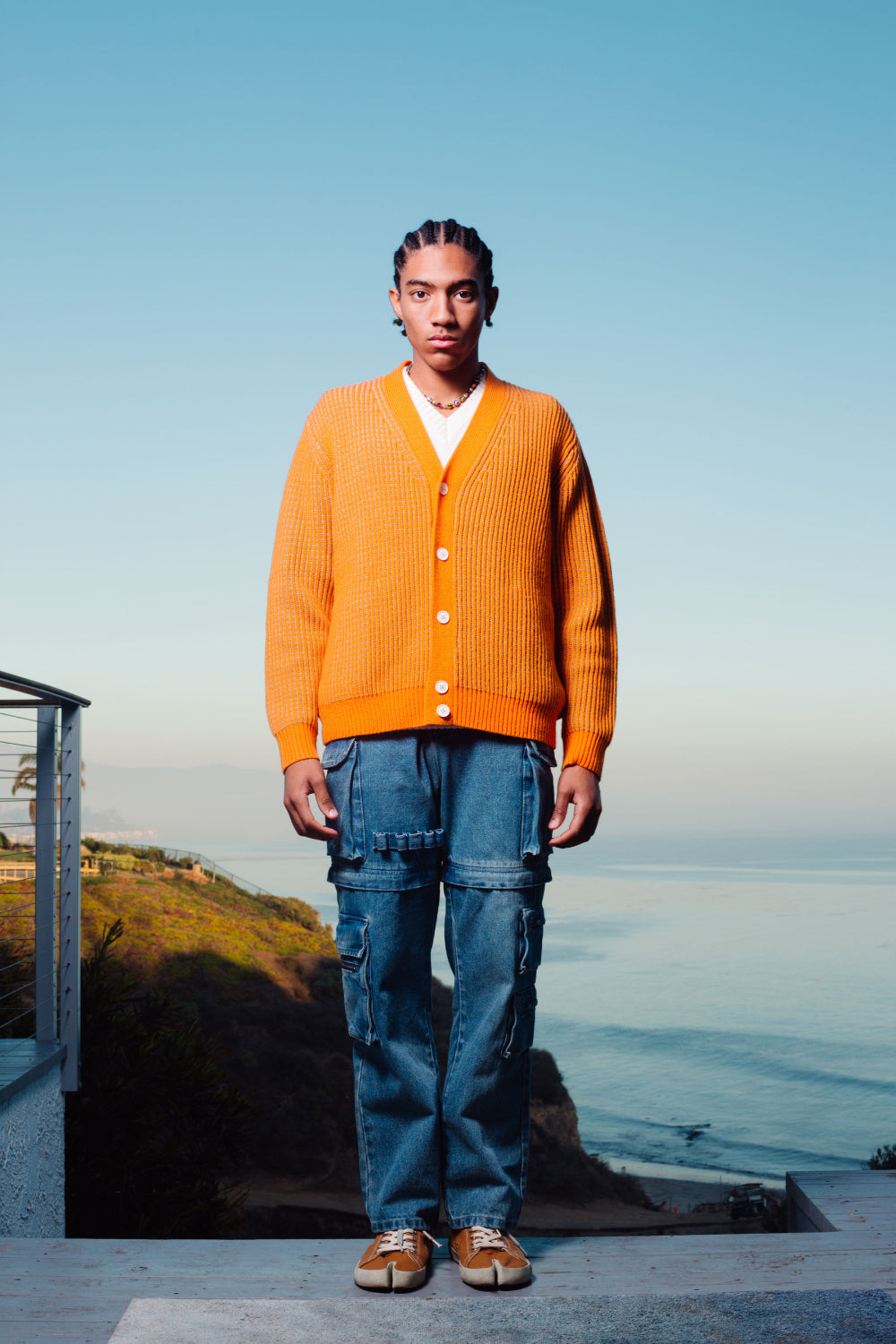 Citrus Mélange Waffle Cardigan