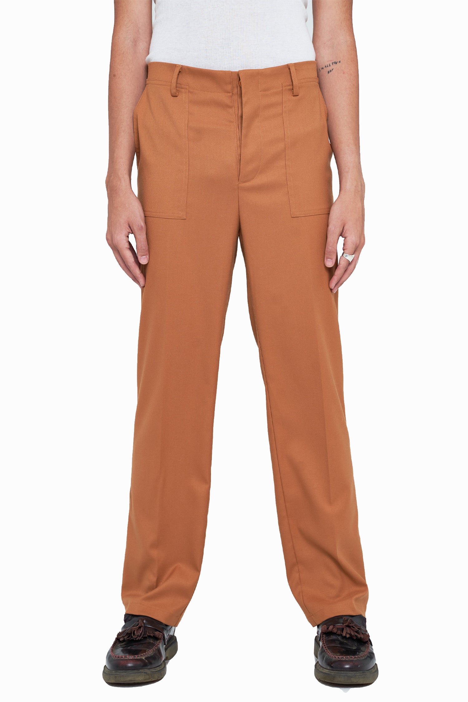 Sepia Pleated Straight-Fit Trousers