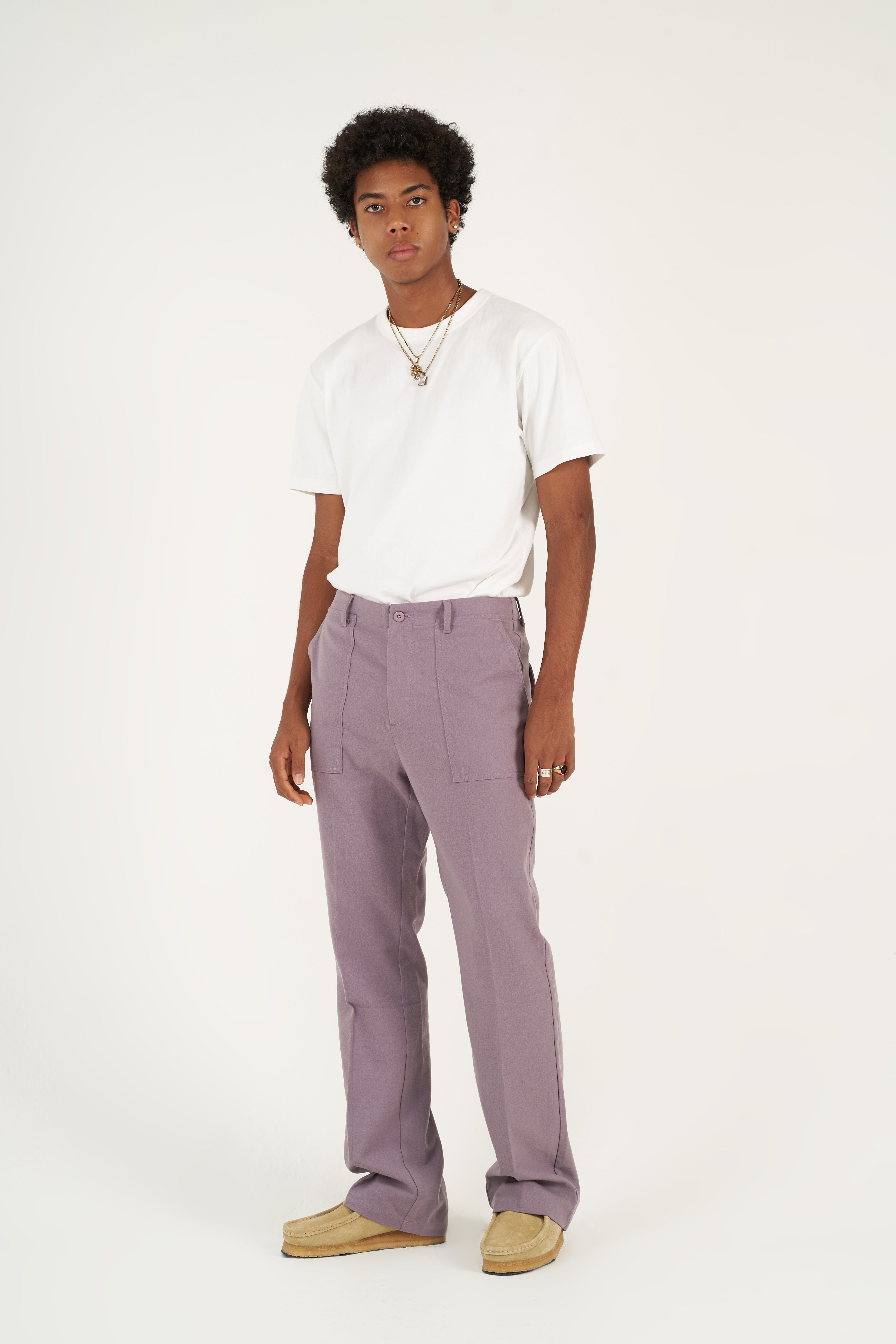 Lavender Purple Pleated Flared Trousers
