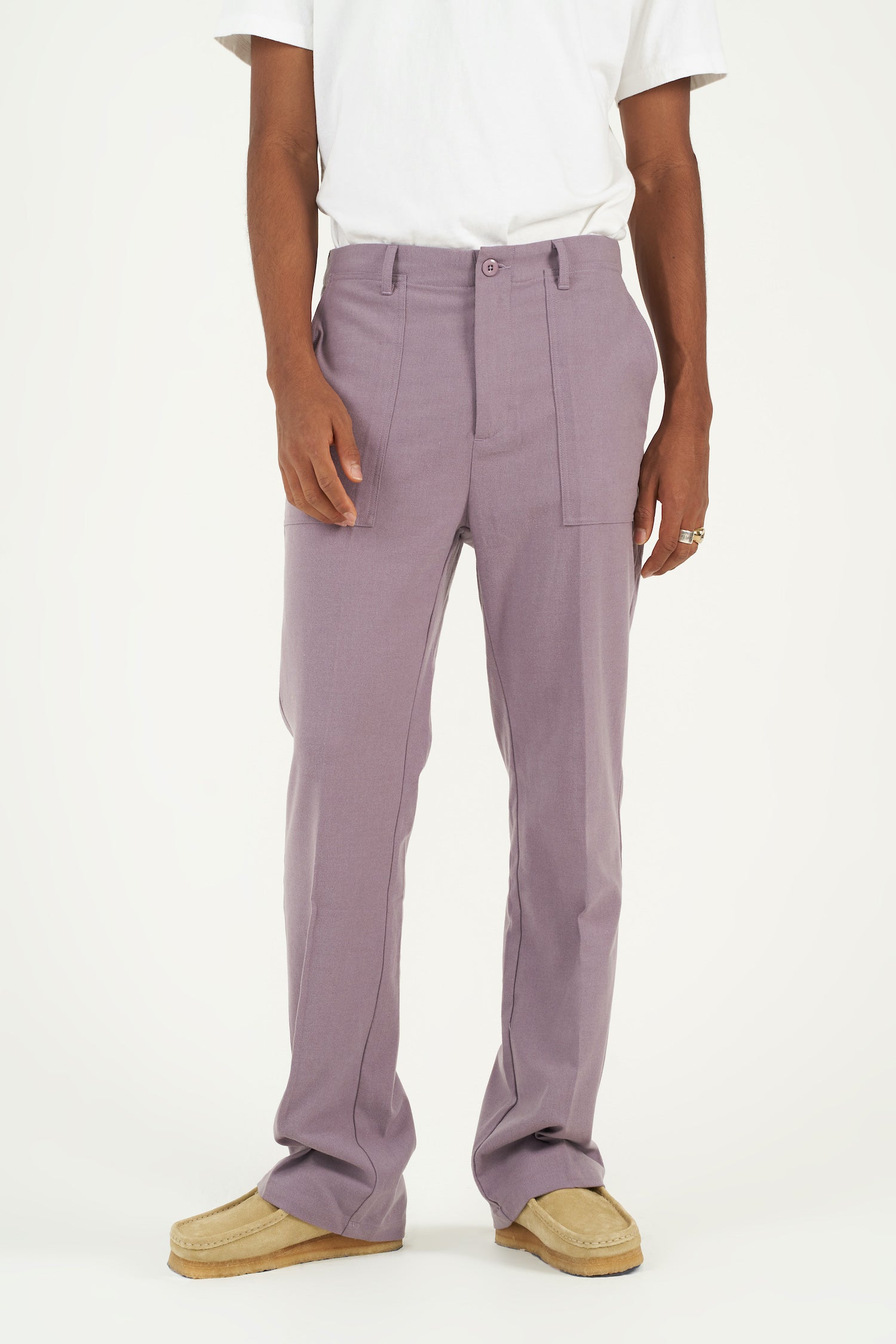 Lavender Purple Pleated Flared Trousers