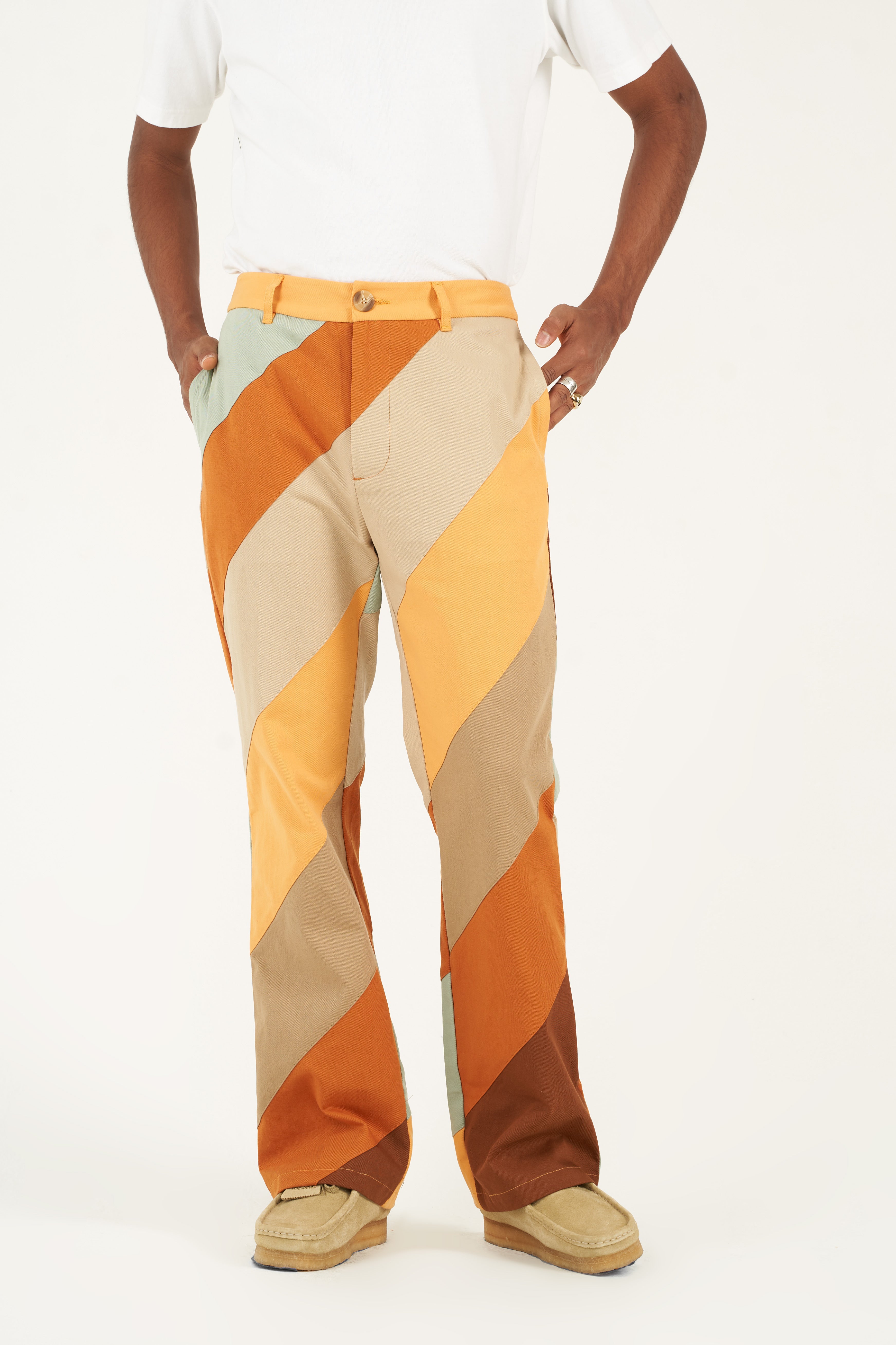Diagonal Striped Patchwork Pants