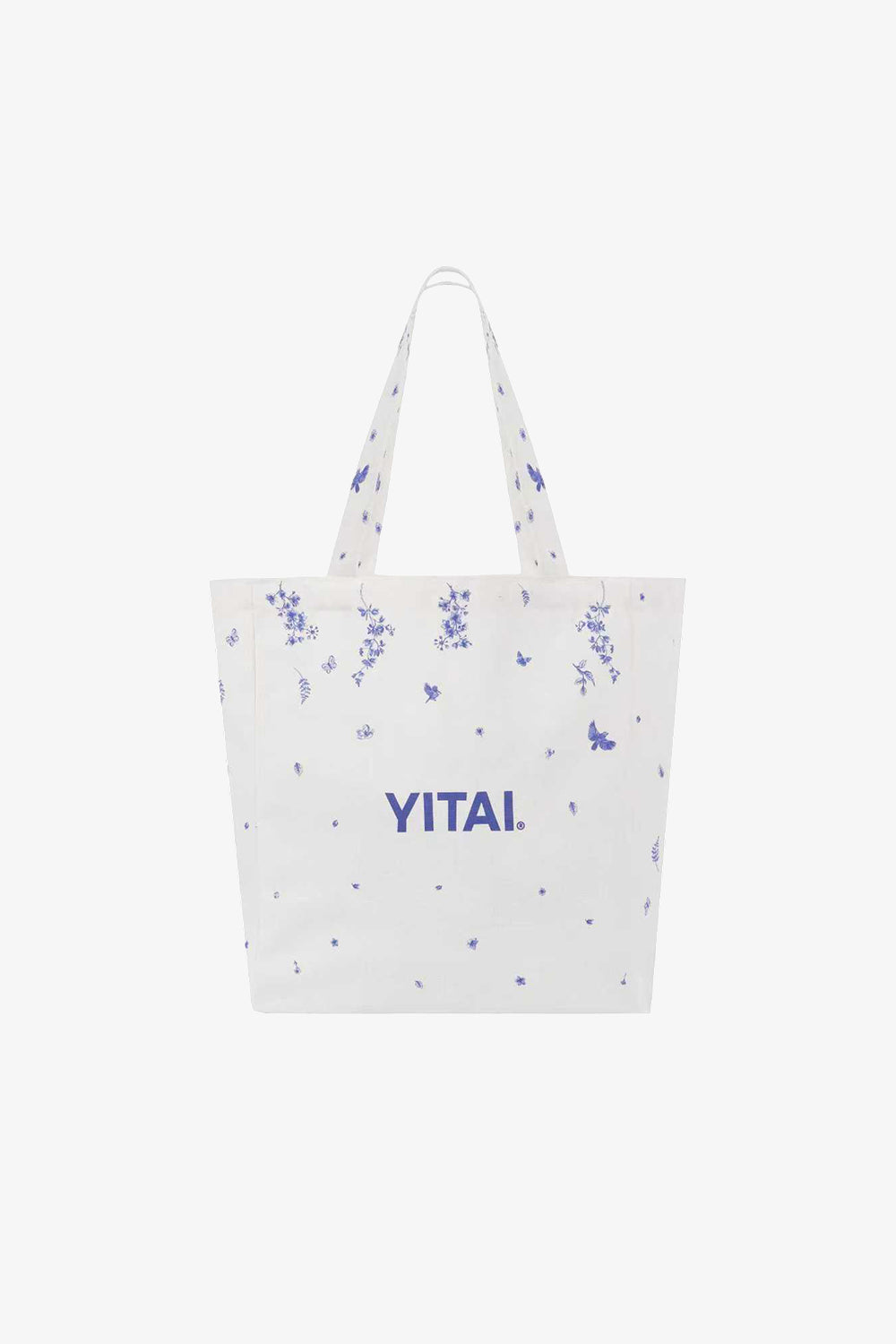 White tote bag with floral patterns and 'YITAI' branding on a white background