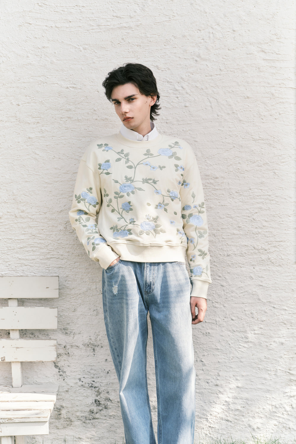 Blue Rose Vine Crewneck