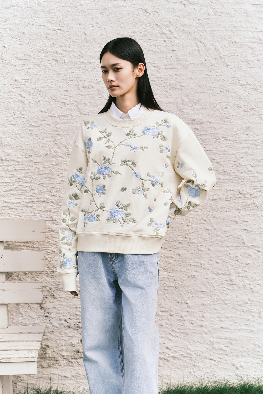 Blue Rose Vine Crewneck