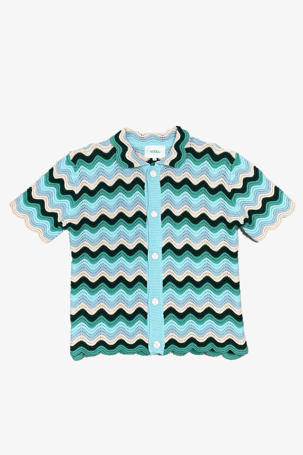 Blue & Green Gradient Shale Stitch Button-Up