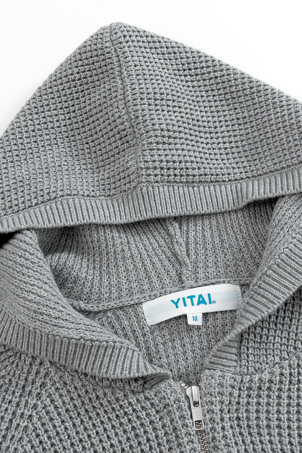 Grey Waffle Knit Zip Hoodie