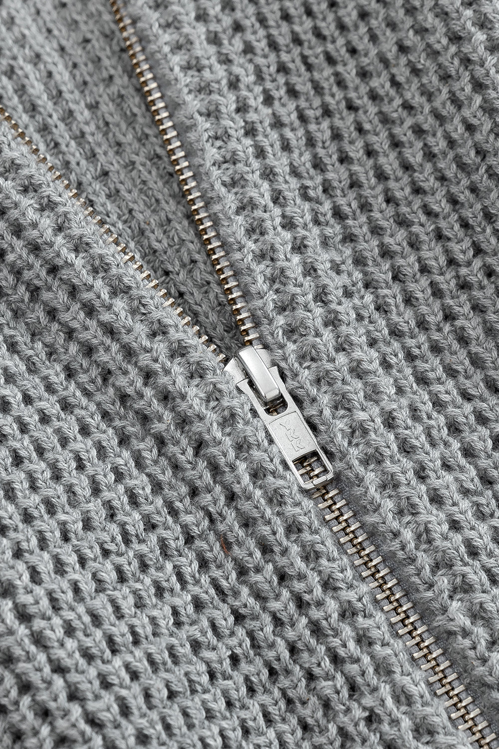 Grey Waffle Knit Zip Hoodie
