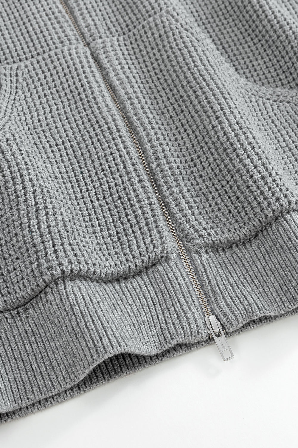 Grey Waffle Knit Zip Hoodie