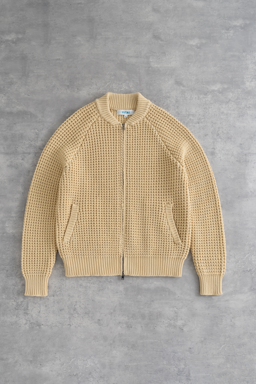 Beige Waffle Knit Bomber