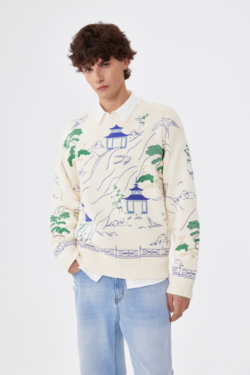 Porcelain Garden Embroidery Sweater