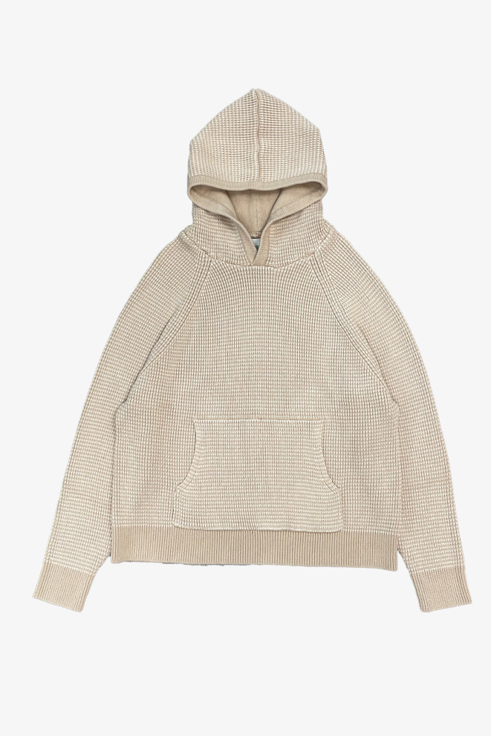 Beige Striped Knit Hoodie