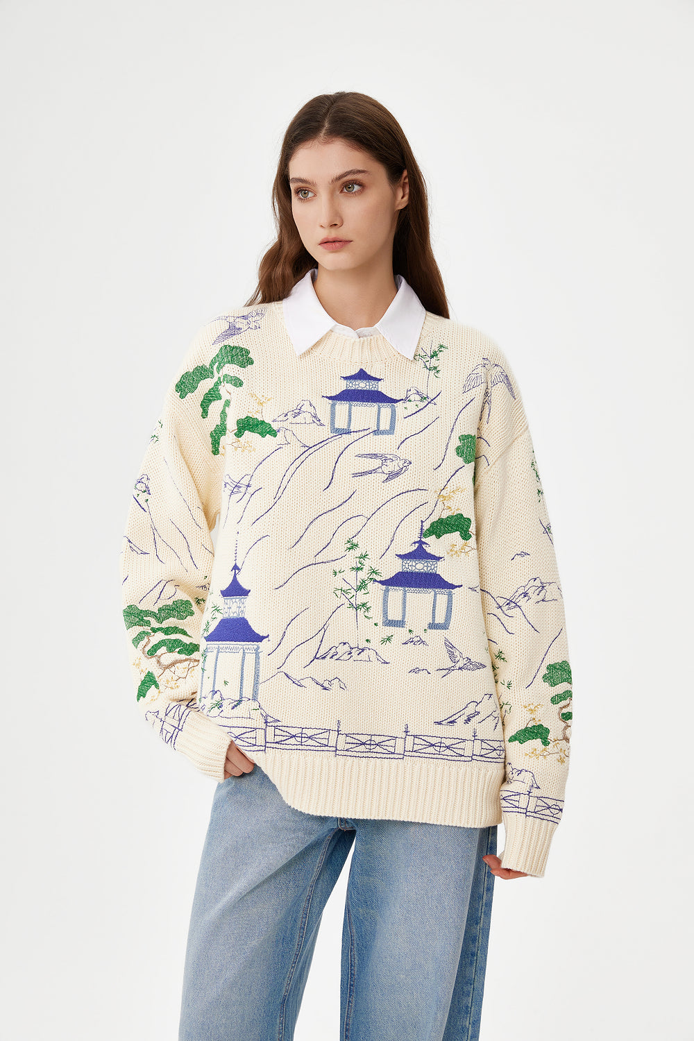 Porcelain Garden Embroidery Sweater