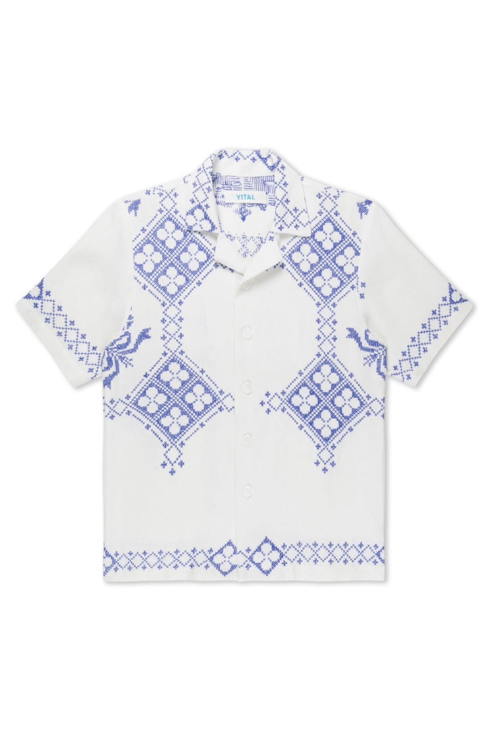 Azure Tile Linen Button-Up