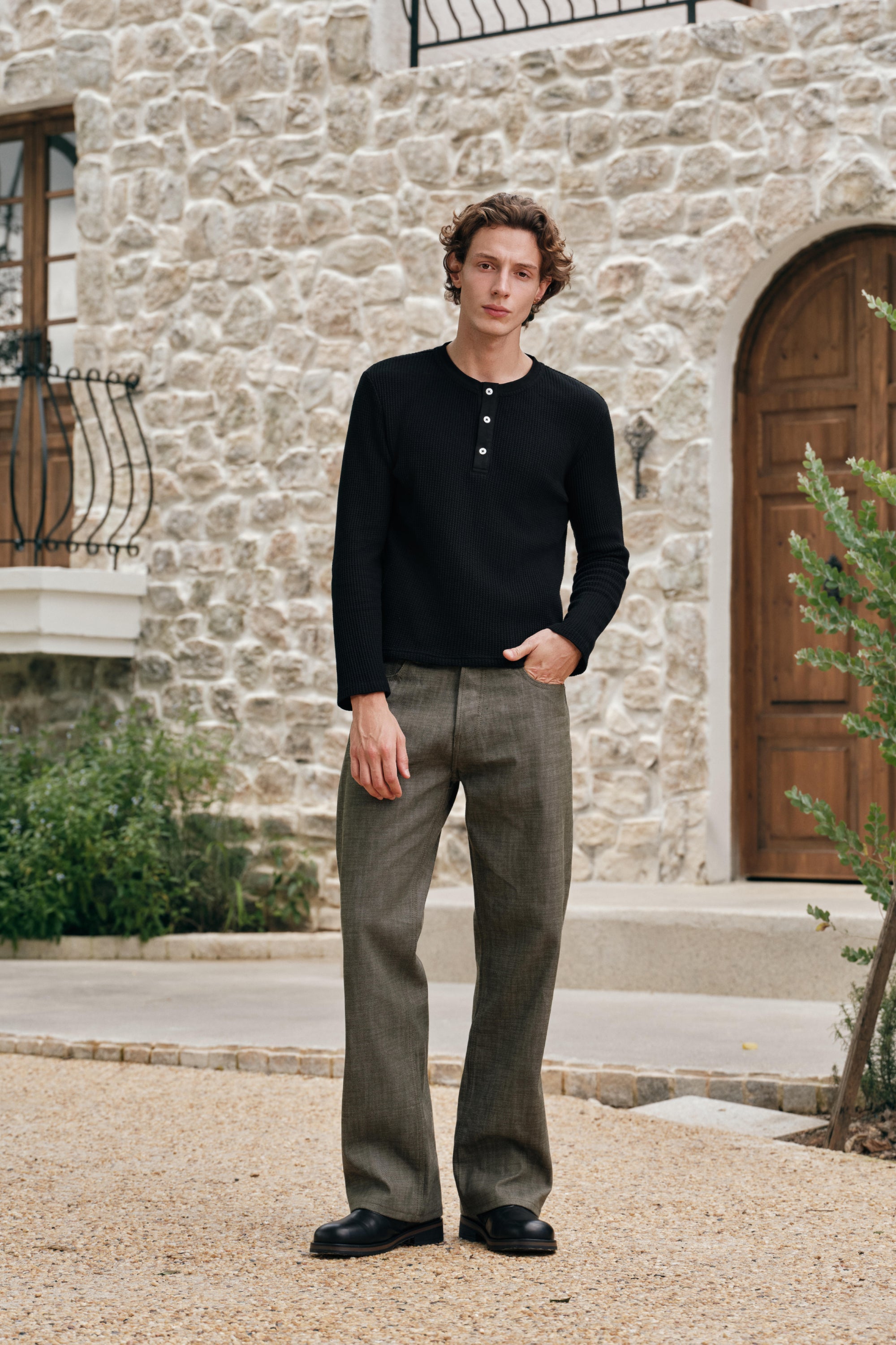 Waffle Henley - Black
